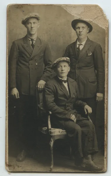 Young men studio portrait. Hans is standing on the right. Identification supplied by the family.