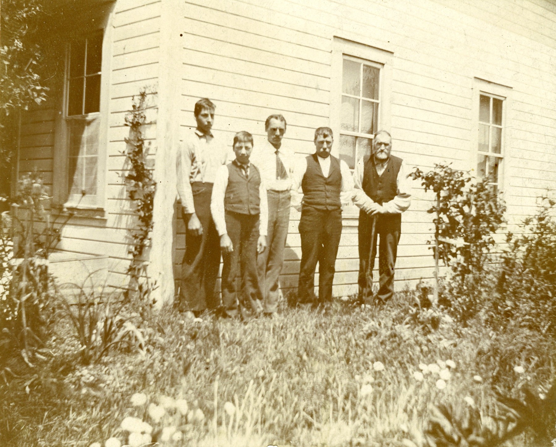 About 1897 - The Hilpert Boys: Otto, Phillip, Reinhold, Carl Pitzer Sr., & David August Hilpert.