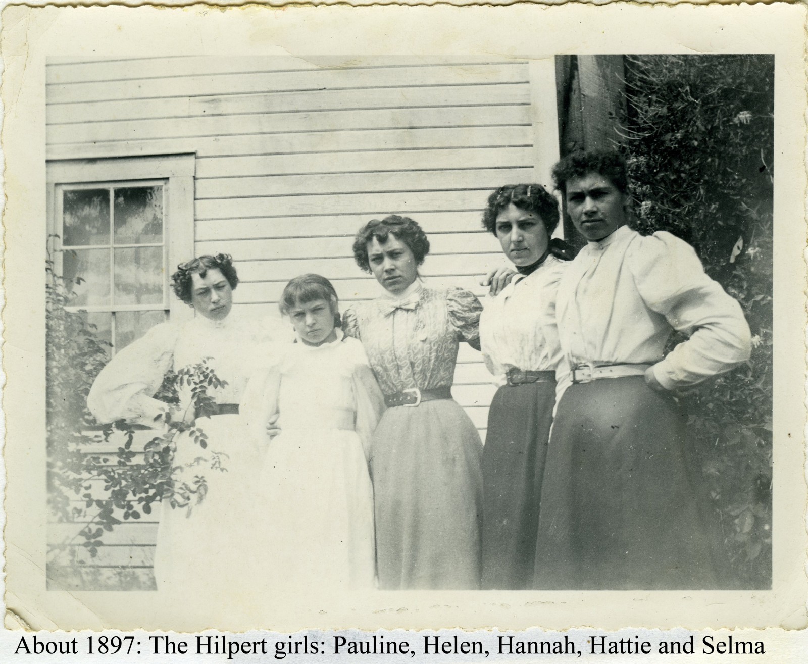 About 1897: The Hilpert girls: Pauline, Helen, Hannah, Hattie and Selma.
