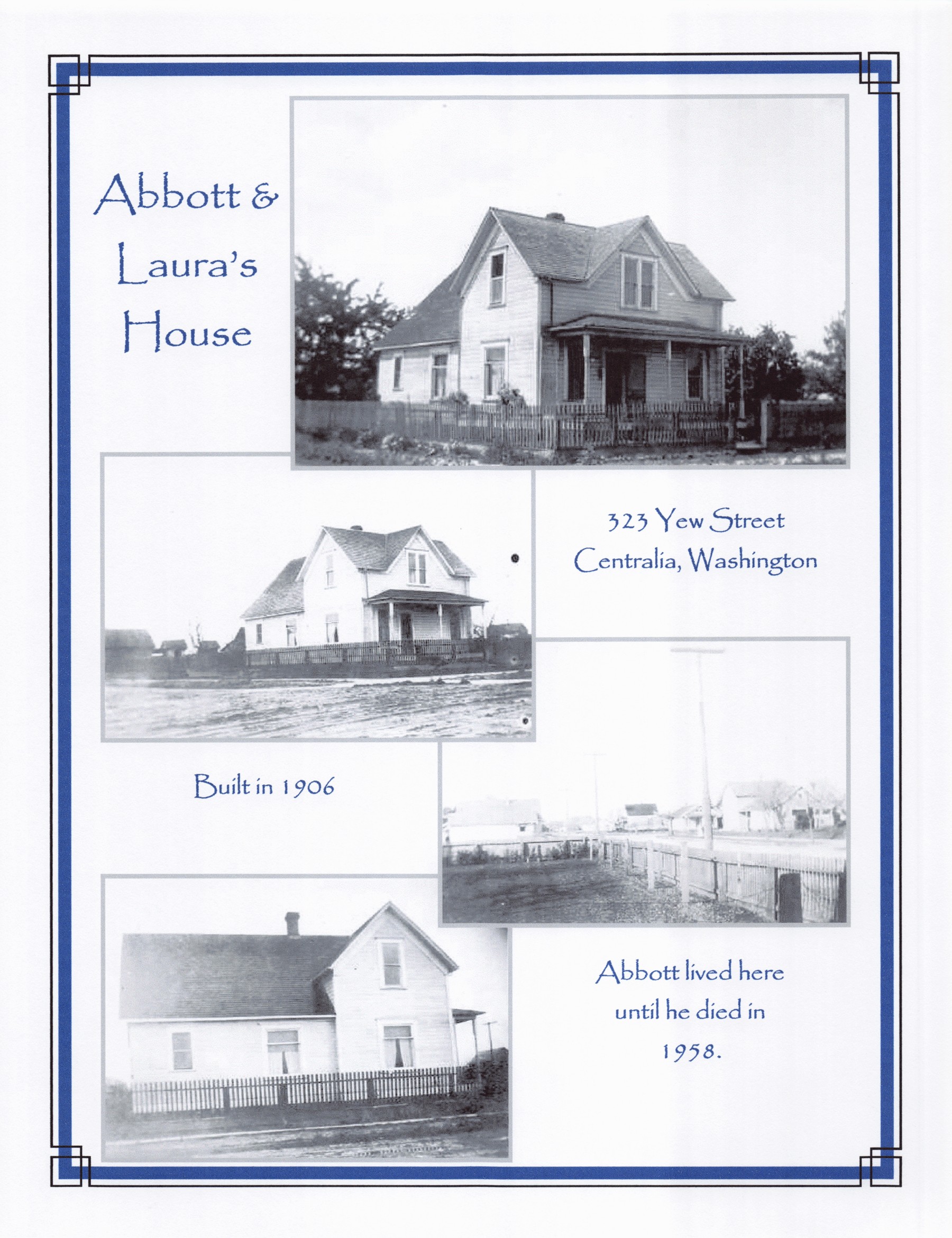 Four photographs of Abbott and Laura’s house at 323 Yew Street